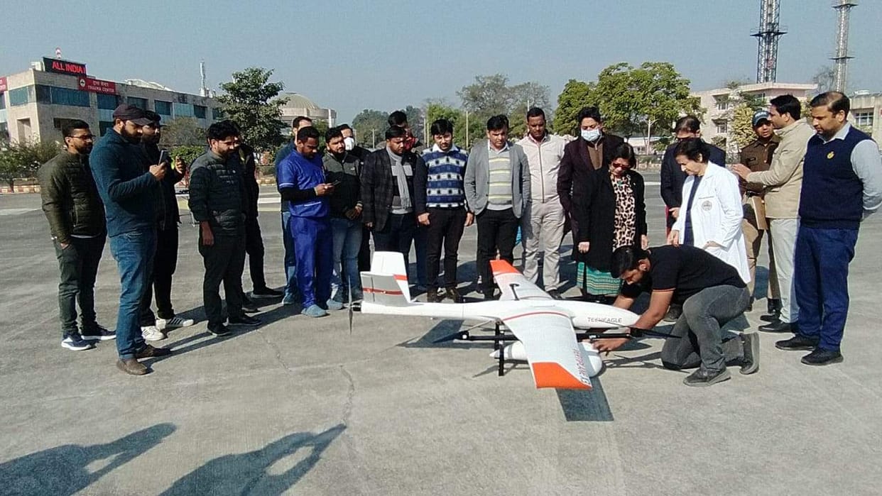 Rishikesh Aiims Successful trial of drone medical service TB medicine delivered to Chamba in 35 minutes