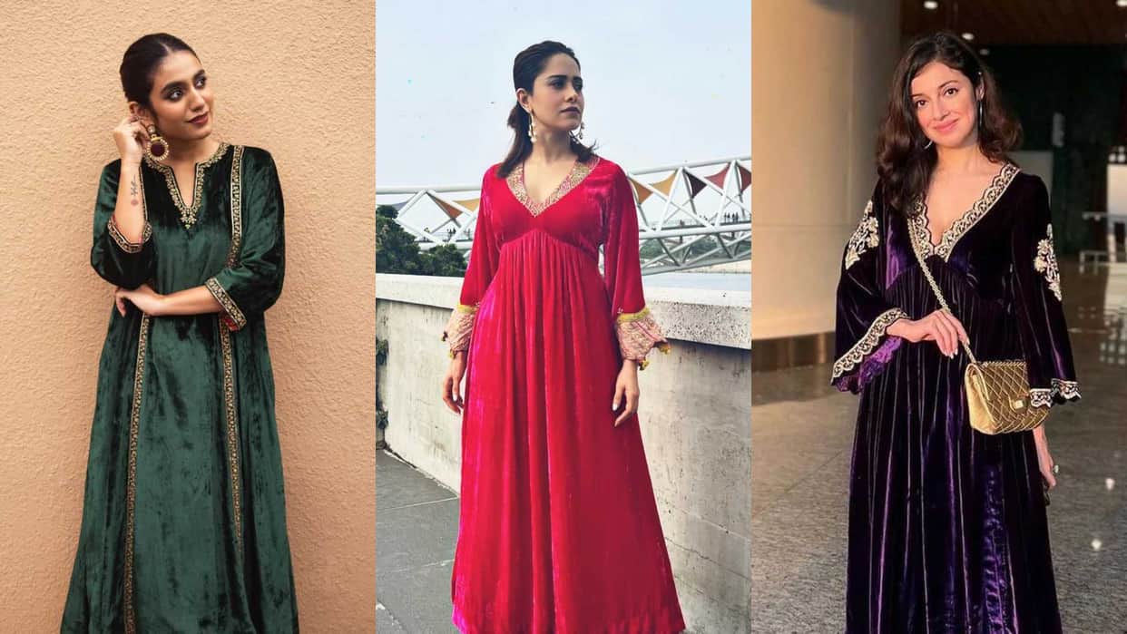 Lohri Outfit Ideas trendy Velvet Suit Designs for lohri festival