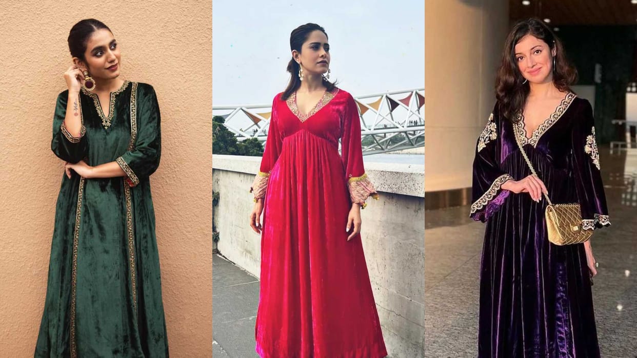 Lohri Outfit Ideas trendy Velvet Suit Designs for lohri festival