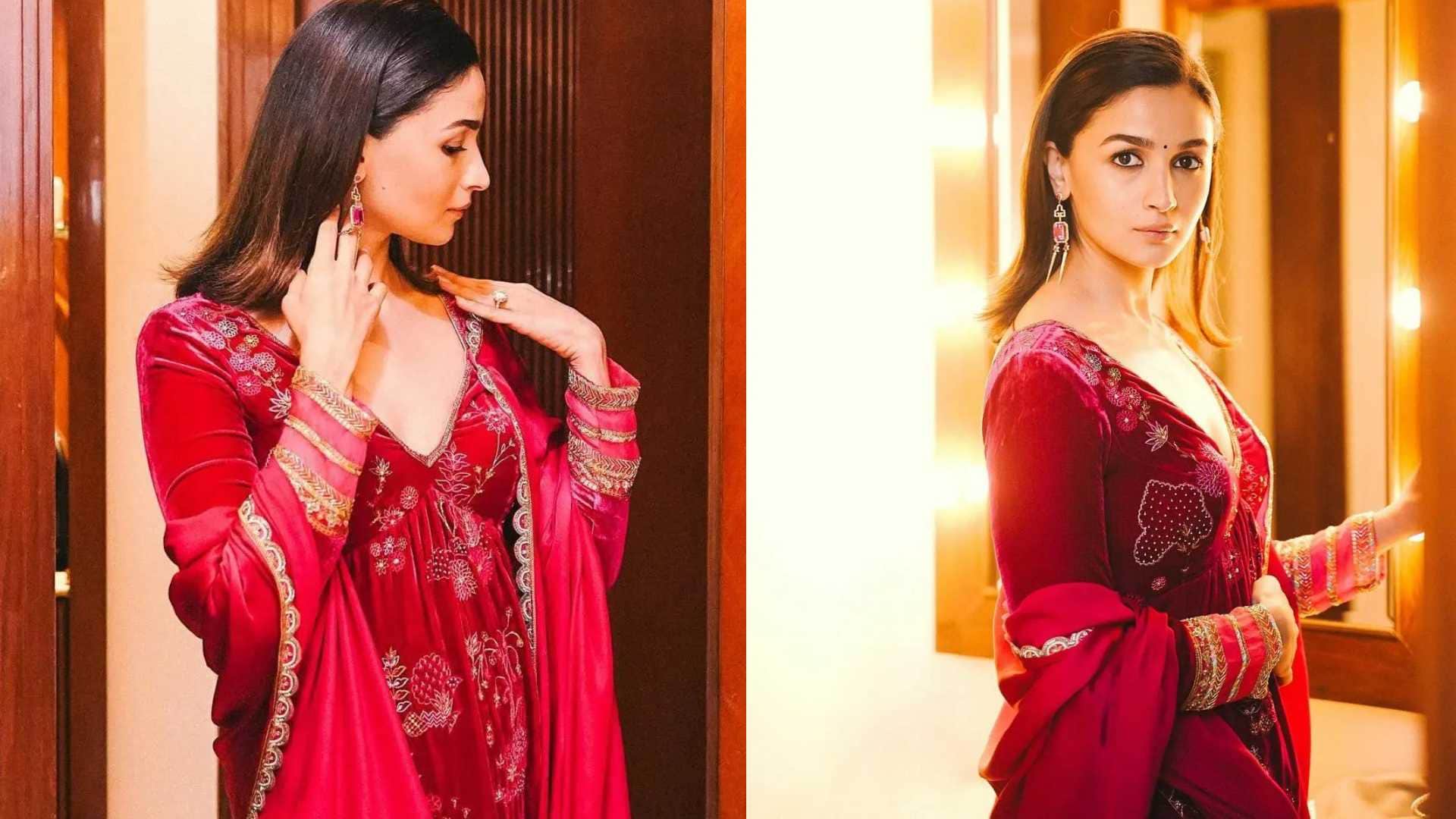 Lohri Outfit Ideas trendy Velvet Suit Designs for lohri festival