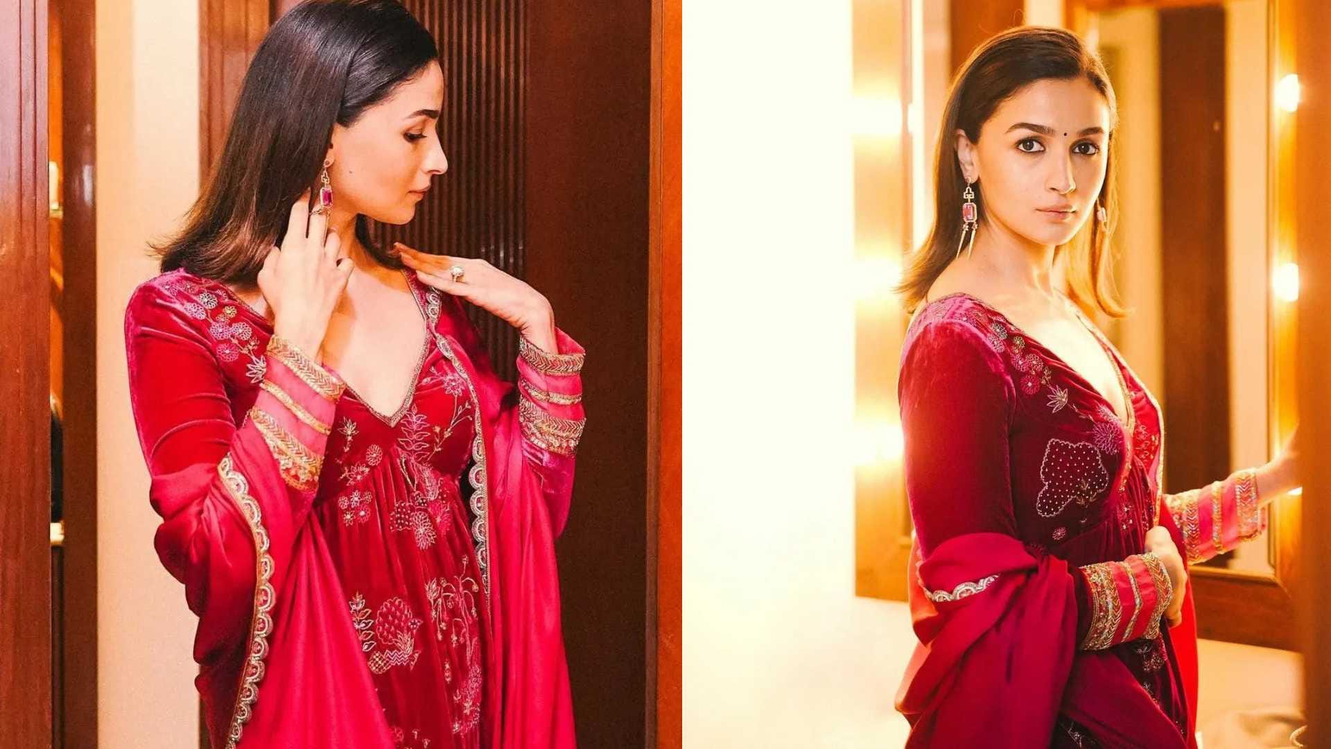 Lohri Outfit Ideas trendy Velvet Suit Designs for lohri festival