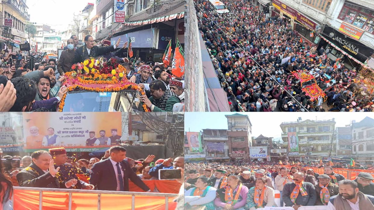 Road show of BJP President JP Nadda in Solan, workers gave warm welcome