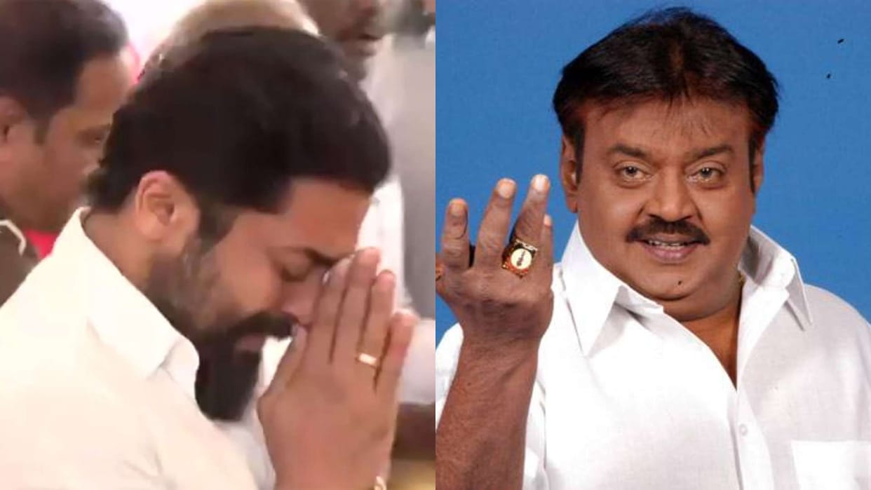 Suriya pays emotional tribute to Vijayakanth at DMDK headquarters video goes viral on social media