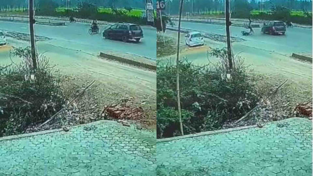Gwalior Hit and Run: Youth riding a bike while crossing the road were hit by a car.