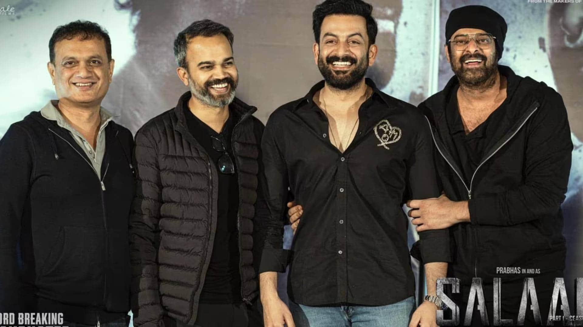 salaar Success Party Prithviraj Sukumaran Prabhas Prashanth Neel cut a cake Pictures goes viral on Internet