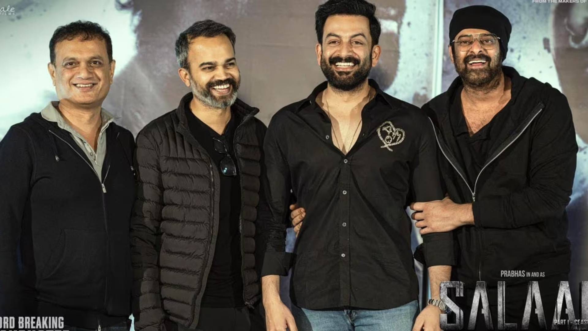 salaar Success Party Prithviraj Sukumaran Prabhas Prashanth Neel cut a cake Pictures goes viral on Internet