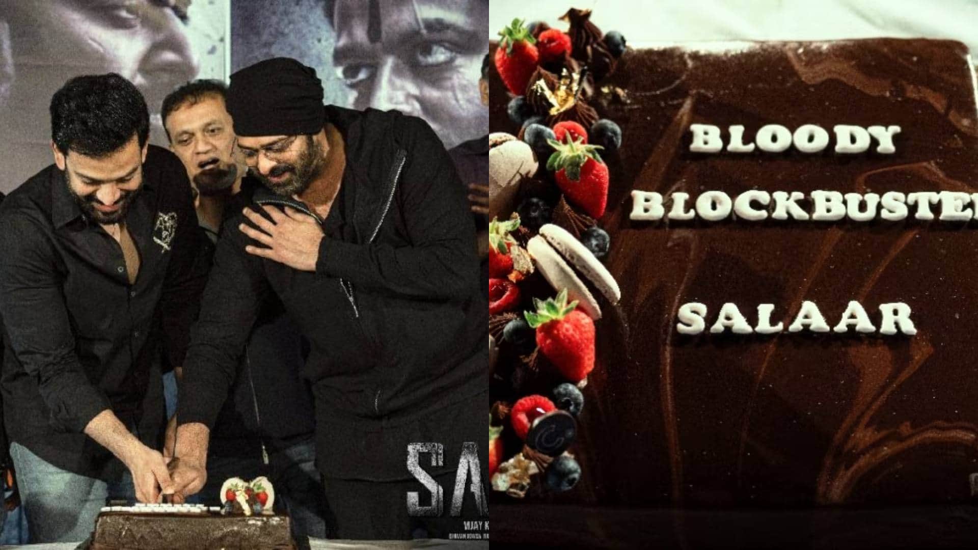 salaar Success Party Prithviraj Sukumaran Prabhas Prashanth Neel cut a cake Pictures goes viral on Internet
