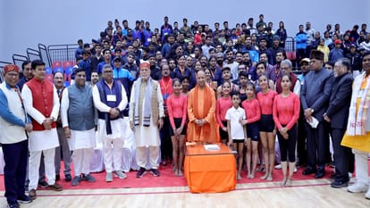 cm yogi adityanath played badminton with the finance minister suresh khanna in the indoor stadium bareilly