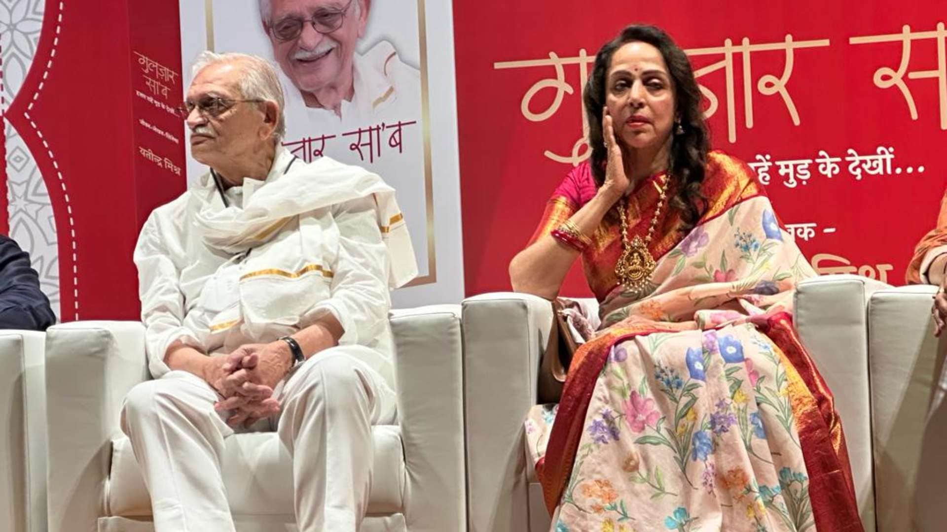 Gulzar Hazaar Rahen Mud Ke Dekhi book launched by Hema Malini Sheen Kaaf Nizam Yatindra Mishra Vani Prakashan