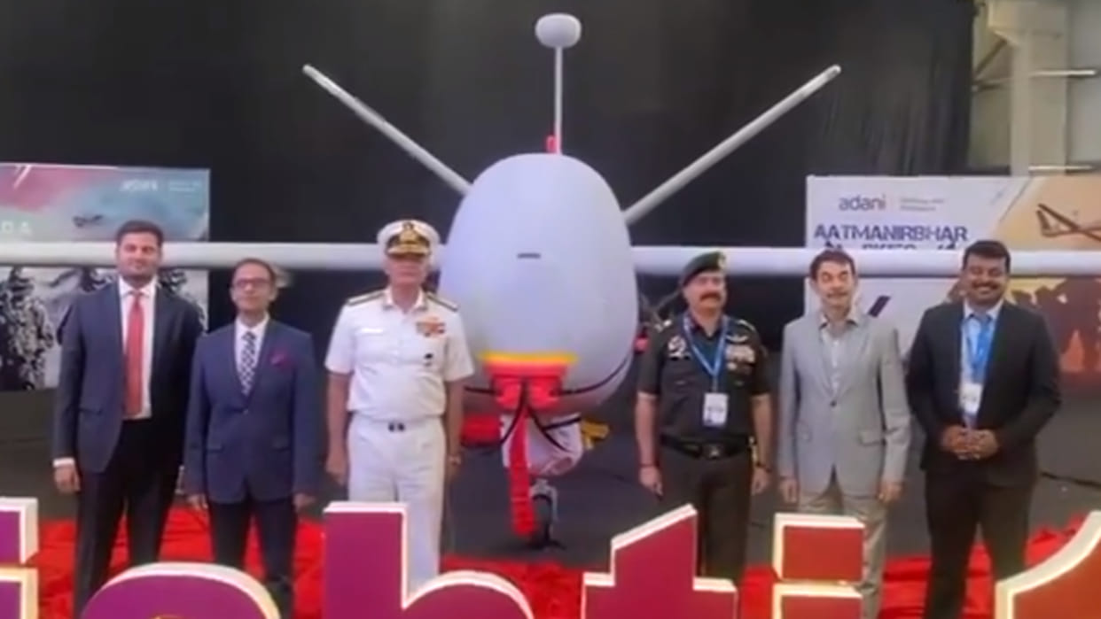 Navy Chief Hari Kumar unveils first indigenously manufactured UAV from Adani Defence & Aerospace