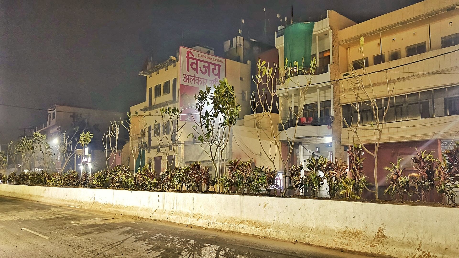 लहरतारा डिवाइडर पर लगाया गये पेड़।
