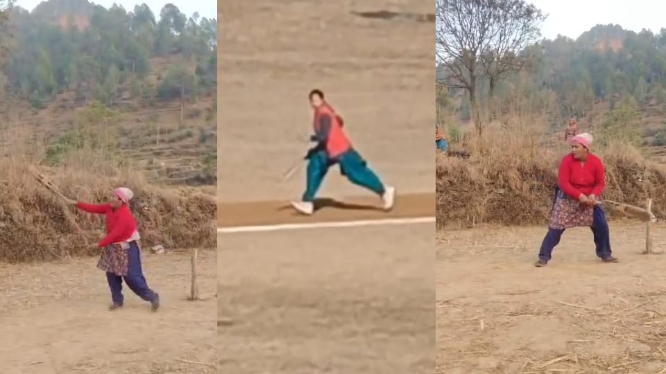 Uttarakhand Pauri District Housewife Woman Playing Amazing Cricket in Local Tournament