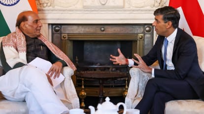 Rajnath Singh meets UK PM Rishi Sunak at 10 Downing Street discussion on defence and trade