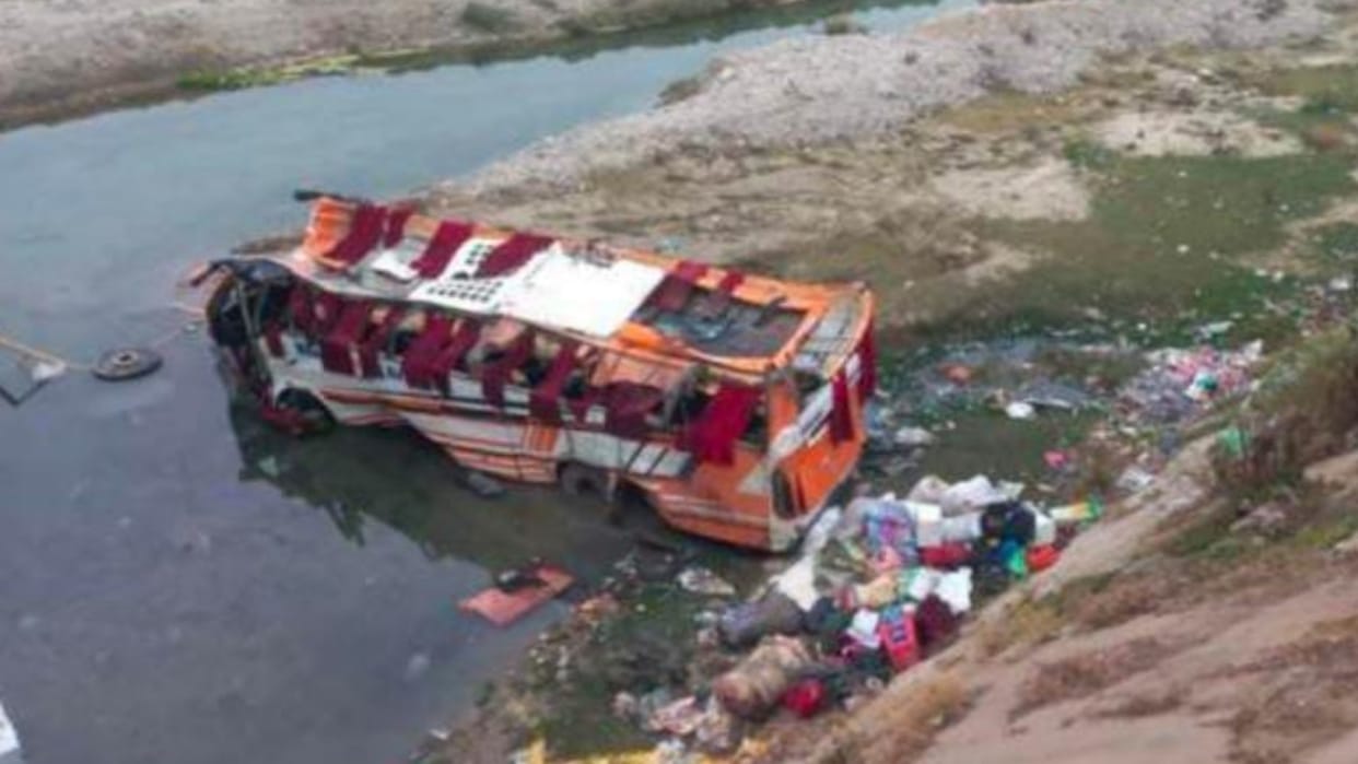 A bus falls down in rapti river in Nepal.