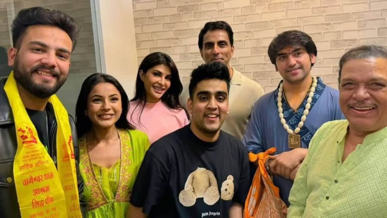 Sonu Sood Elvish Yadav Shehnaaz Gill Jacqueline Fernandez was seen welcoming Bageshwar Dham Dhirendra Shastri