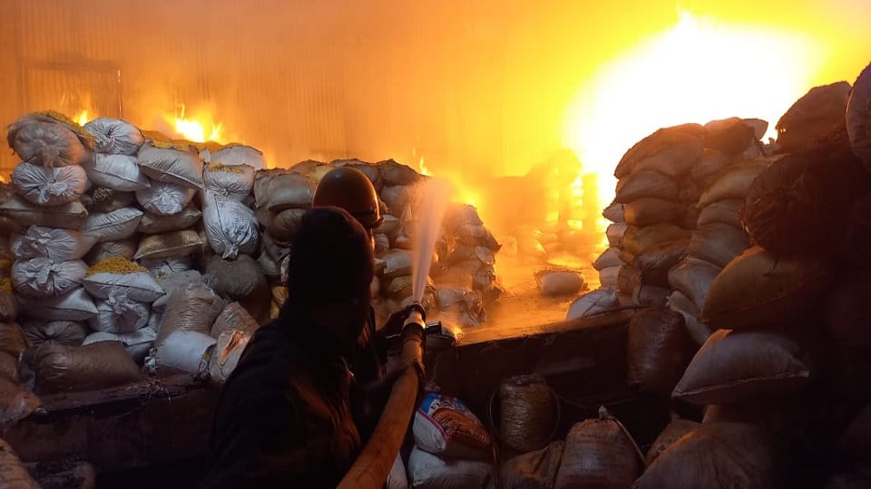 A massive fire broke out in rubber and namkeen factory