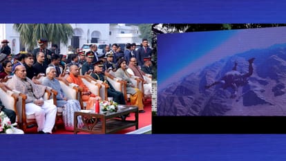 Defence minister Rajnath Singh and CM Yogi Adityanath in Army Day in Lucknow