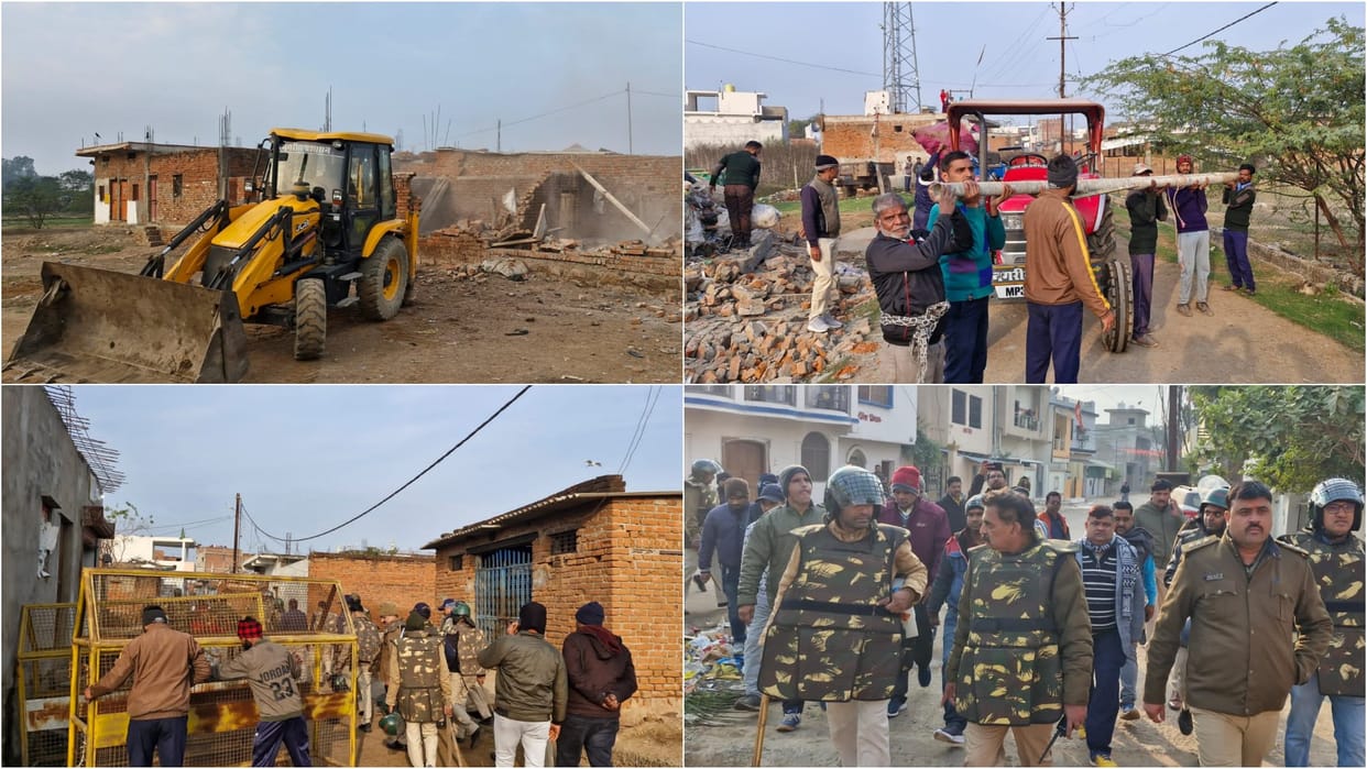 Damoh: District administration's action against demolition of illegal bone warehouse in Kasai Mandi at 7 am