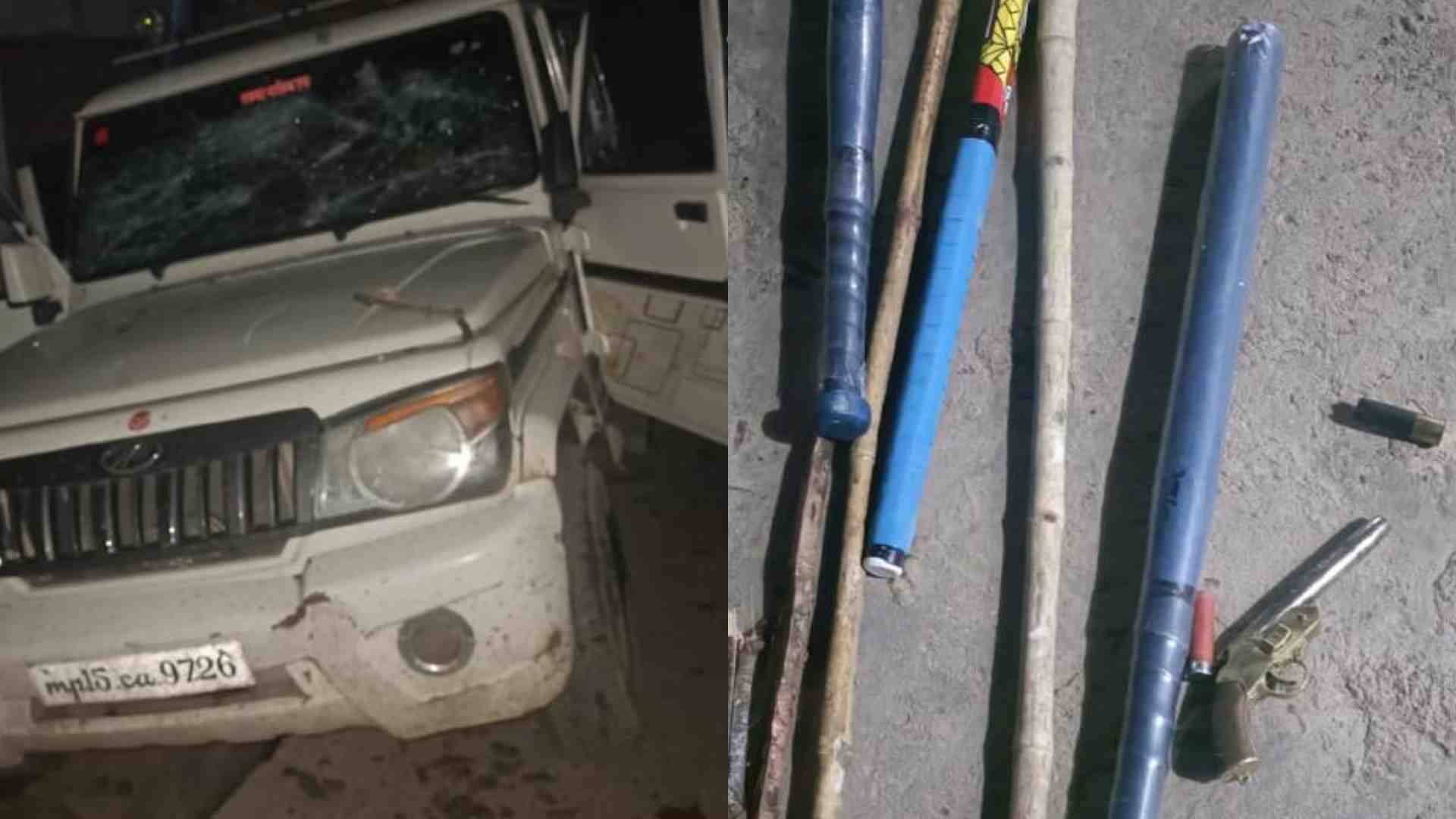 पुलिस ने जब्त की गाड़ी और हथियार।