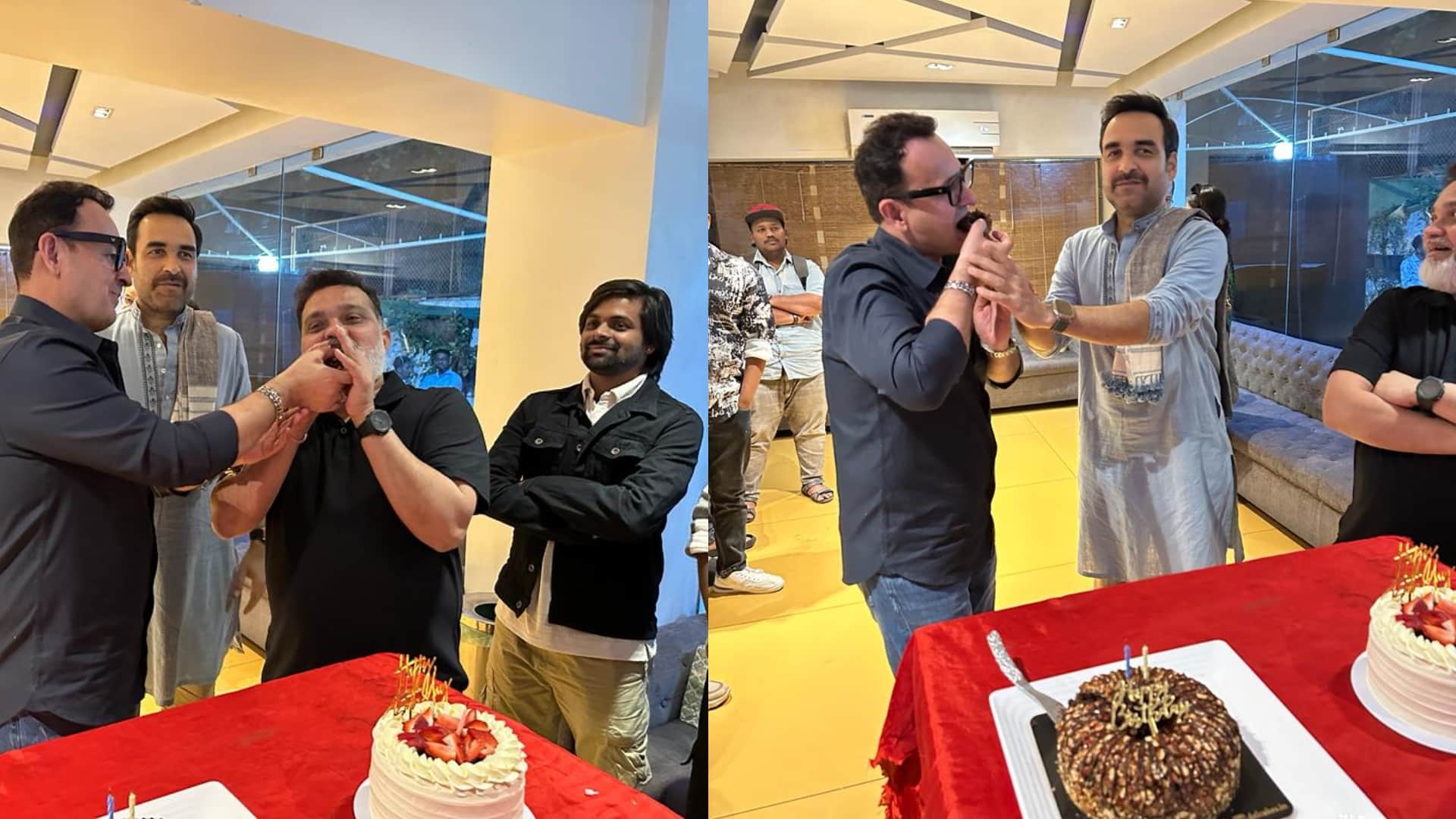 Producer Vinod Bhanushali celebrates birthday with cast and crew of movie main atal hoon gifted Jagadamb sword