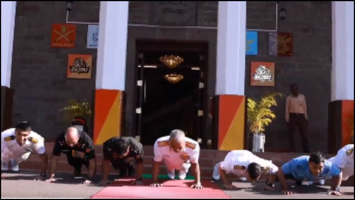 Indian Navy Chief Admiral R Hari Kumar visited his alma mater joined the cadets with traditional push ups