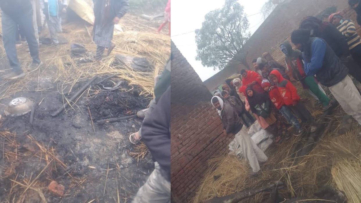 goods were burnt to ashes and four buffaloes were burnt alive Due to fire in hut in Etah