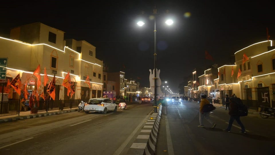 People are busy even at night to beautify the decorated Ramnagari.