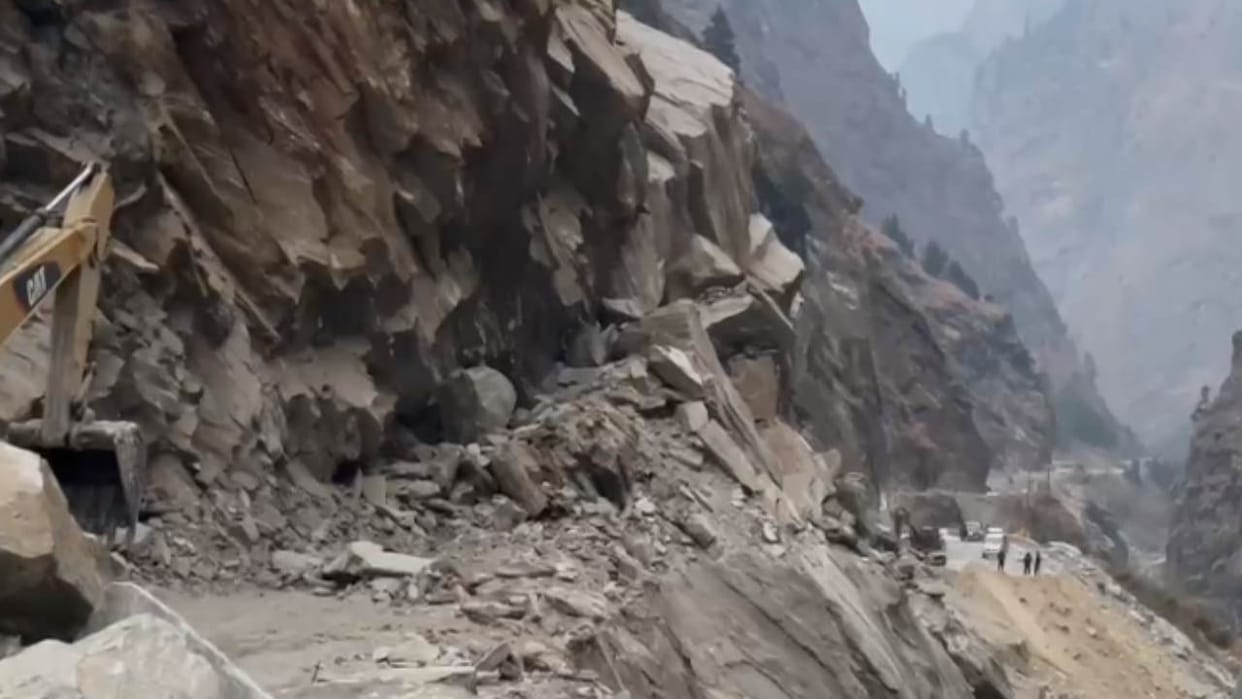 Badrinath Highway:Due to road widening a large part of the hill broke and came to highway