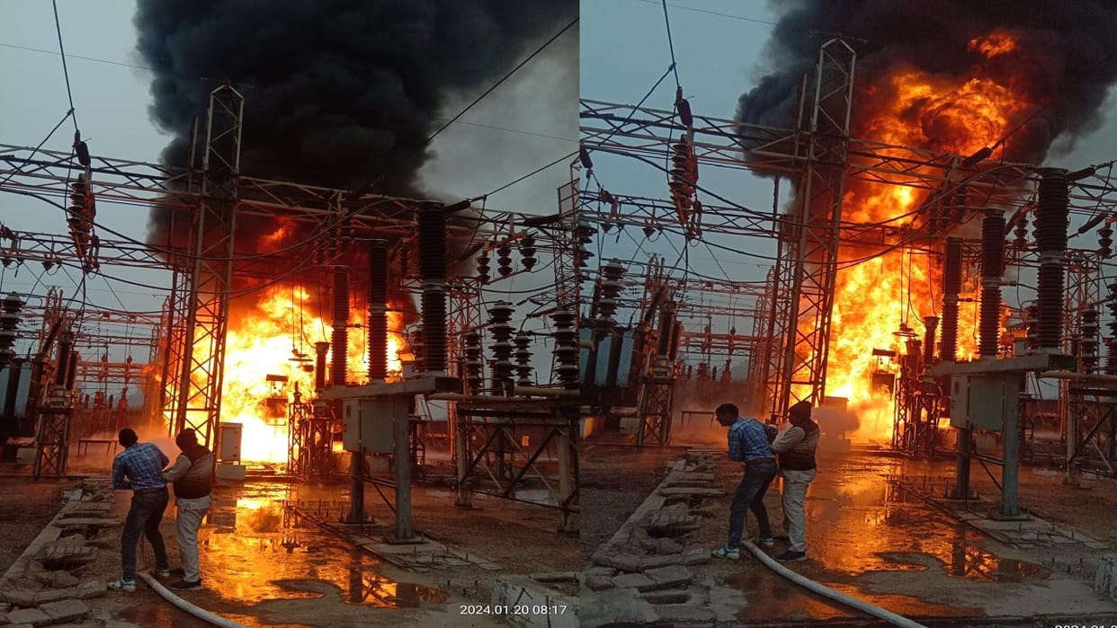 Fire broke out in 132 KV transformer of power house in Hansi, Fire brigade vehicles reached the spot