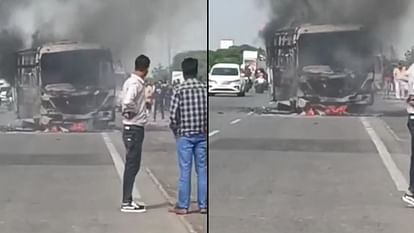Indore: Indore Dewas bus caught fire, passengers got down and saved their lives