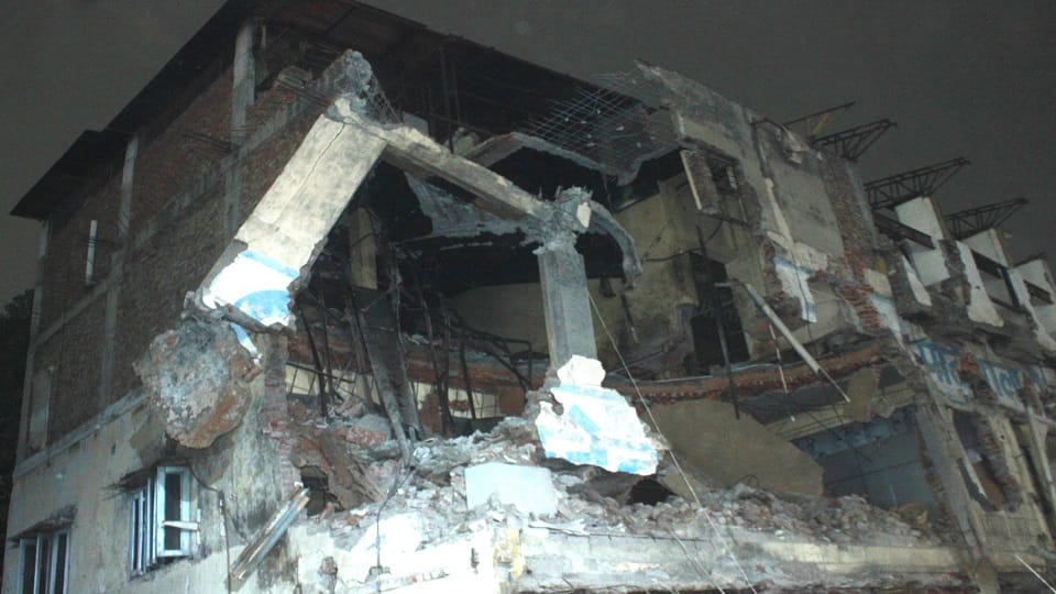 The corner of Prem Chunaria building collapsed