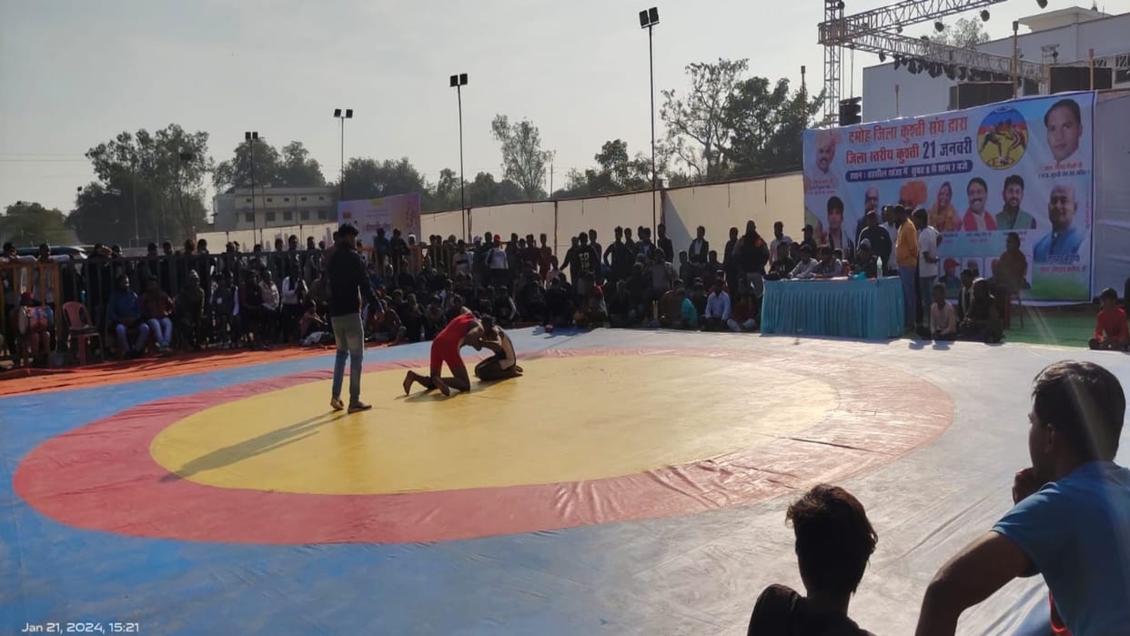 Little wrestlers showed their tricks in the district level wrestling competition
