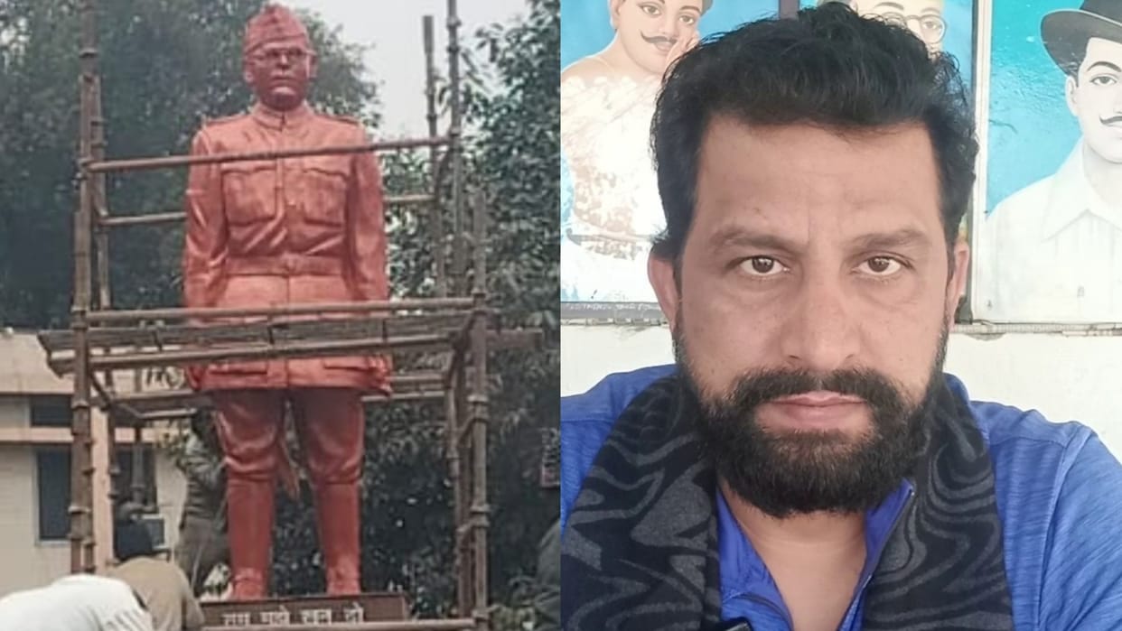 Netaji Subhash Chandra Bose's statue painted in saffron in Rohtak