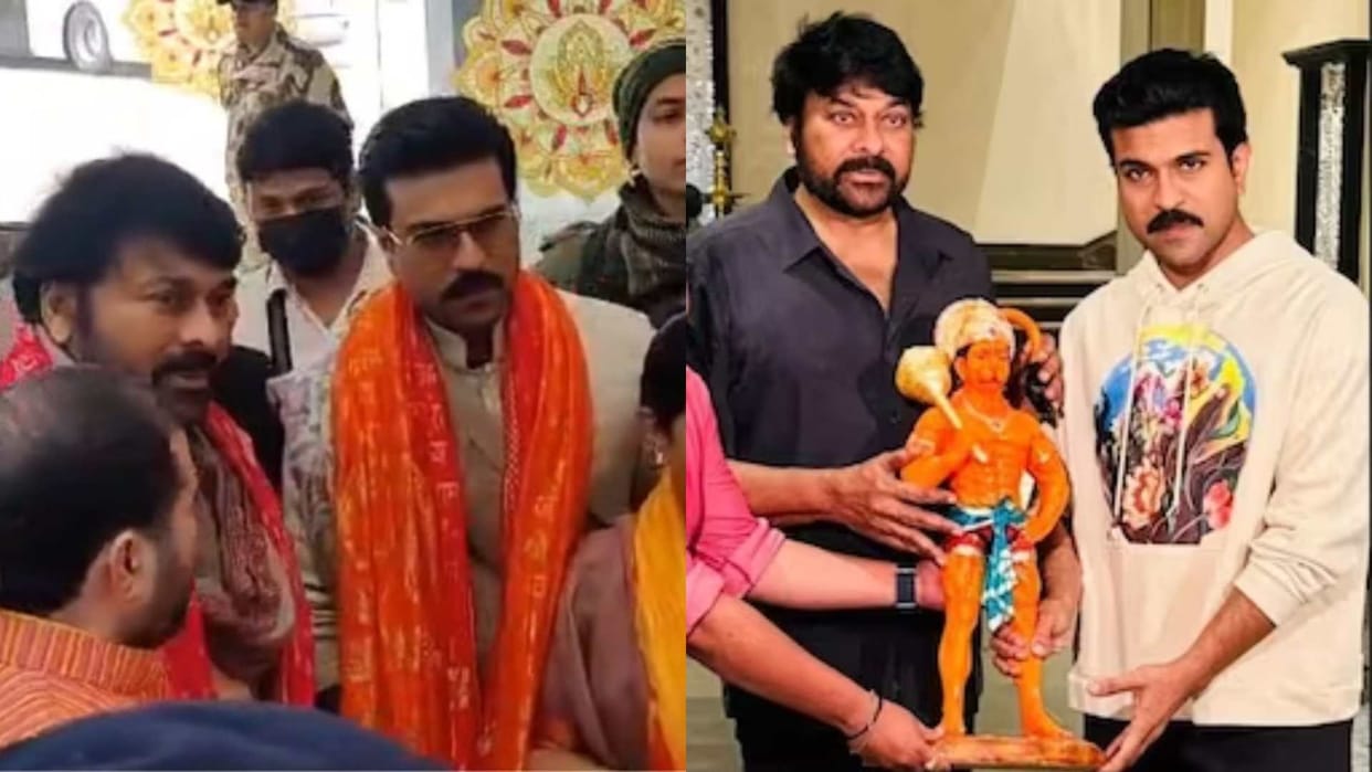 south superstar chiranjeevi reached ayodhya in shree ram pran pratishtha with son ram charan see here photo