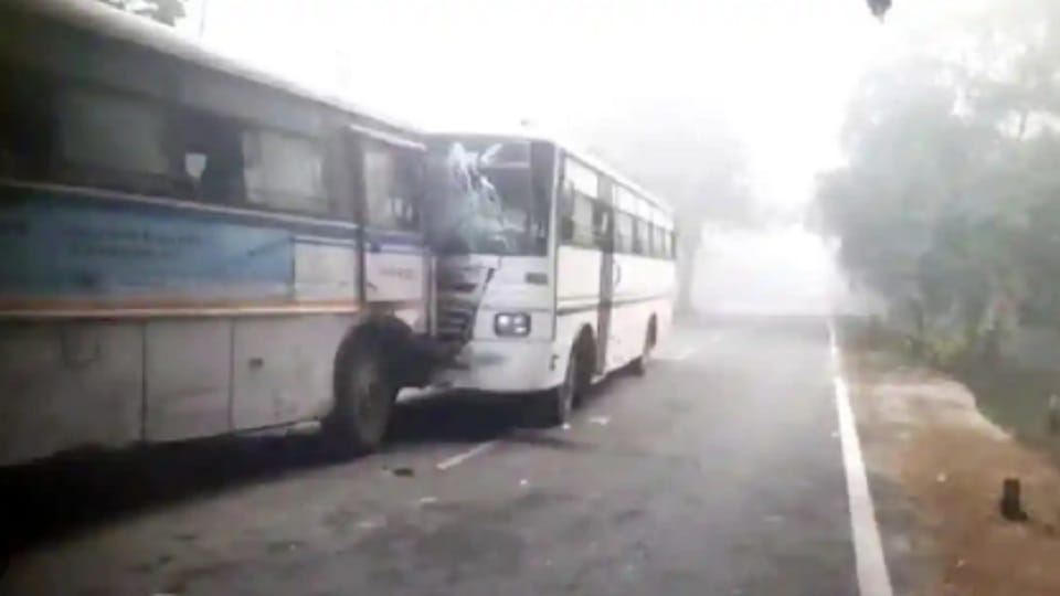 Roadways bus going to Tanakpur met with an accident in haldwani