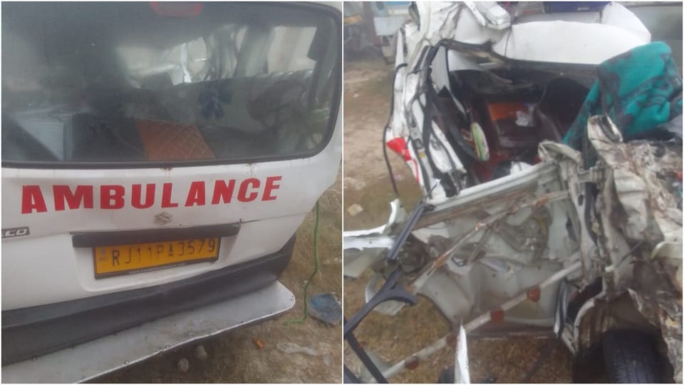 Ambulance collides with divider driver's body stuck for three hours People were shocked to see the scene