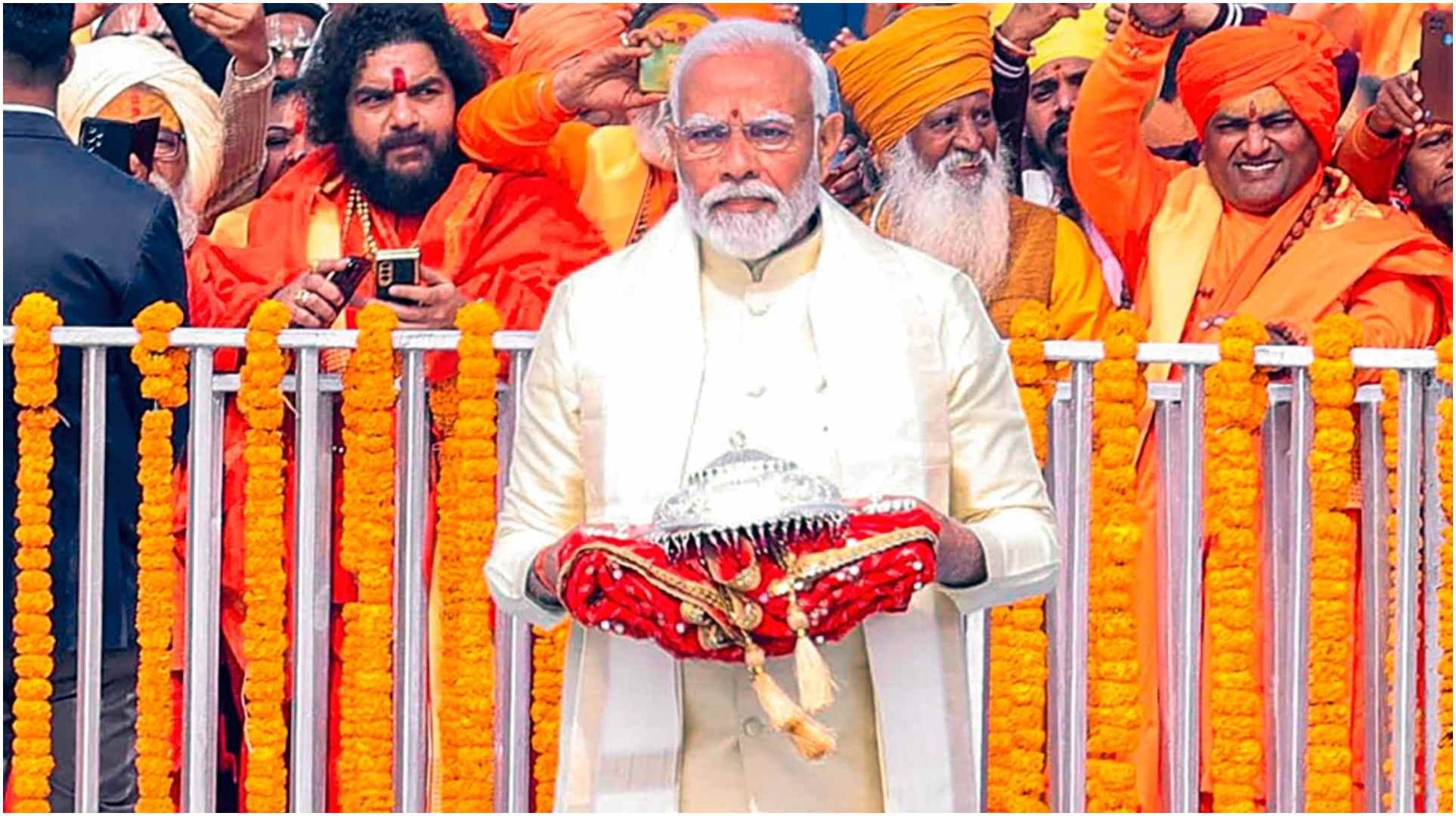 ayodhya news update: pm narendra modi have chatra and clothes in his hand for ramlala