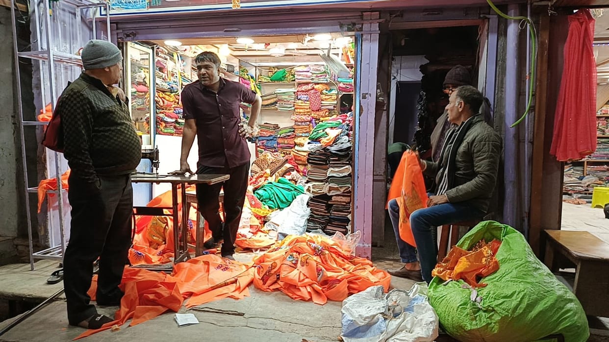 Religious flags are stitched in Rajgarh