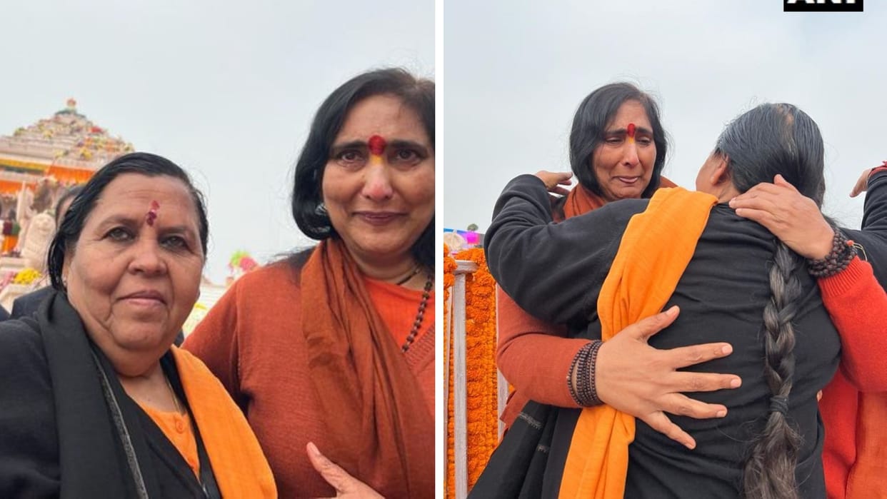 ayodhya ram mandir sadhvi ritambhara uma bharti filled with tears image on pran pratishtha