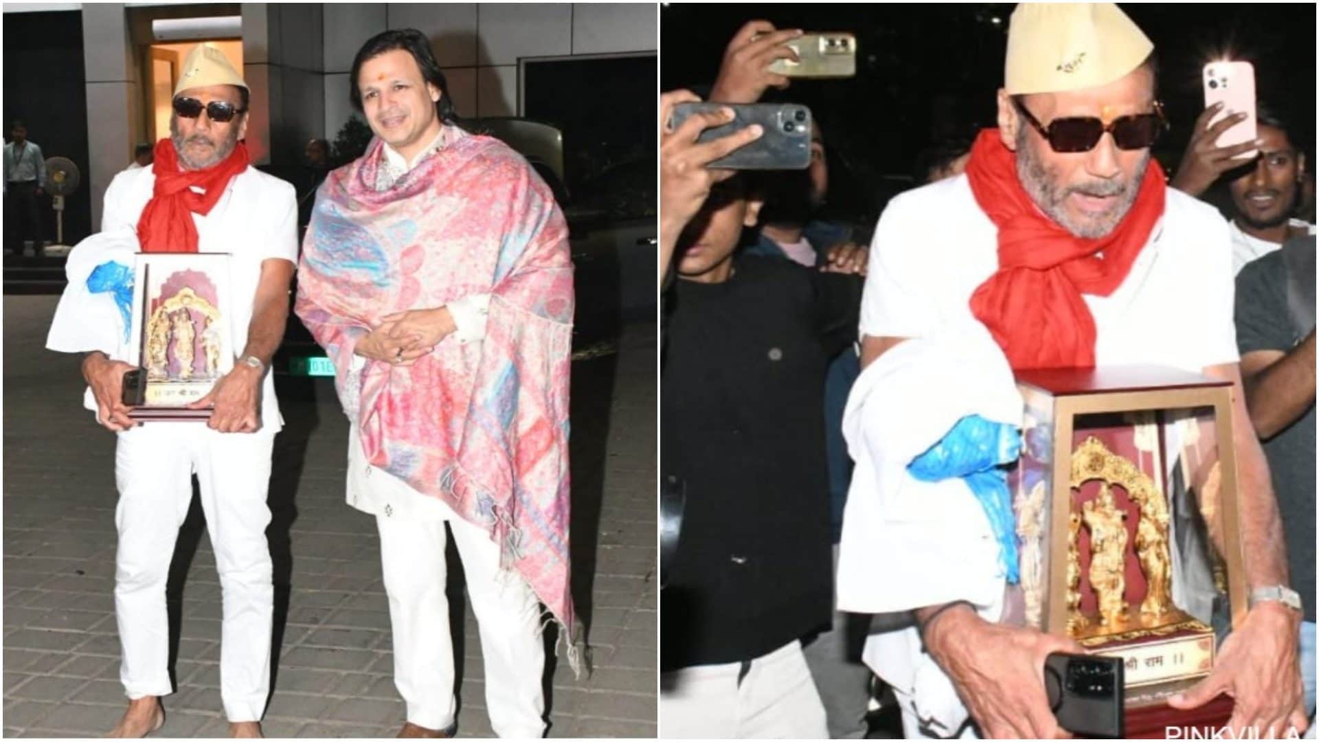 Ram Mandir Jackie Shroff brings Lord Ram idol from Ayodhya he returned barefoot pose with Vivek Oberoi