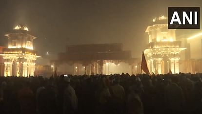 Ayodhya Ram Mandir Crowd of devotees outside the Ram temple on the first morning after consecration