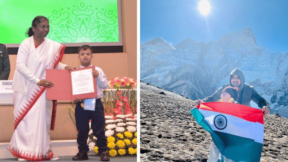 Avnish tiwari hold Indian Flag at Mount Everest pradhan mantri rashtriya bal puraskar