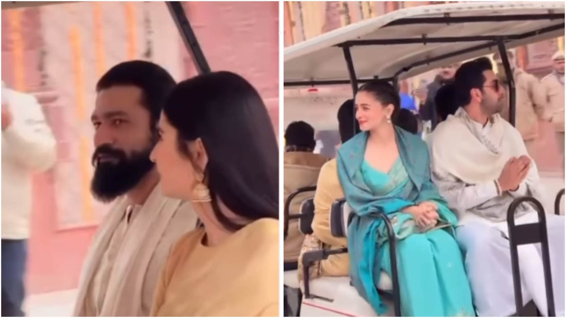 Ranbir kapoor puts his arm around vicky kaushal as they pose at Ayodhya Ram Mandir with other bollywood celebs