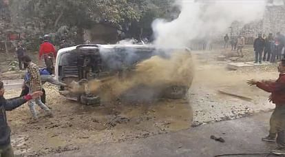 sports car fire near Police Line intersection in Varanasi