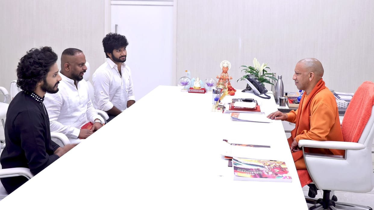 Hanuman Actor Teja Sajja and filmmaker Prasanth Varma meet Yogi Adityanath share pic also write heartfelt note