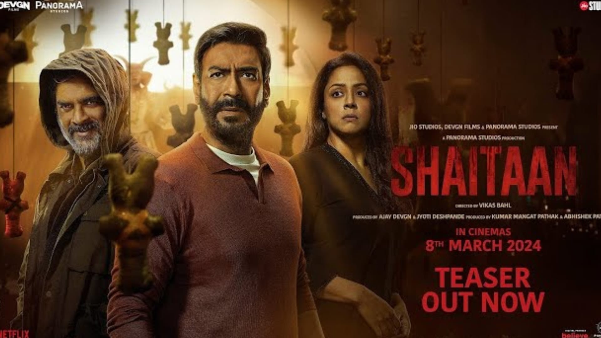 Shaitaan teaser released Ajay Devgn R Madhavan Jyothika supernatural thriller film will release 8 march 2024