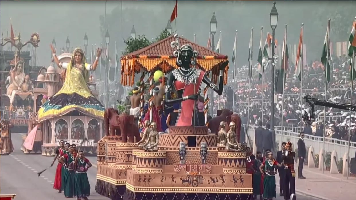 Republic day 2024: Chhattisgarh tableau out on Rajpath new delhi, Bastar Muria Darbar and Limau Raja