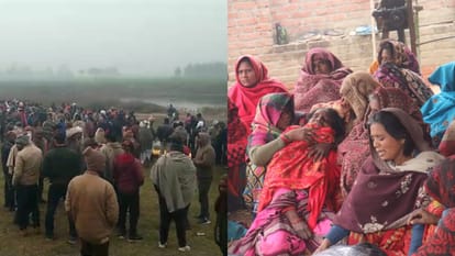 Nine dead bodies were cremated together in Damgada village of Shahjahanpur