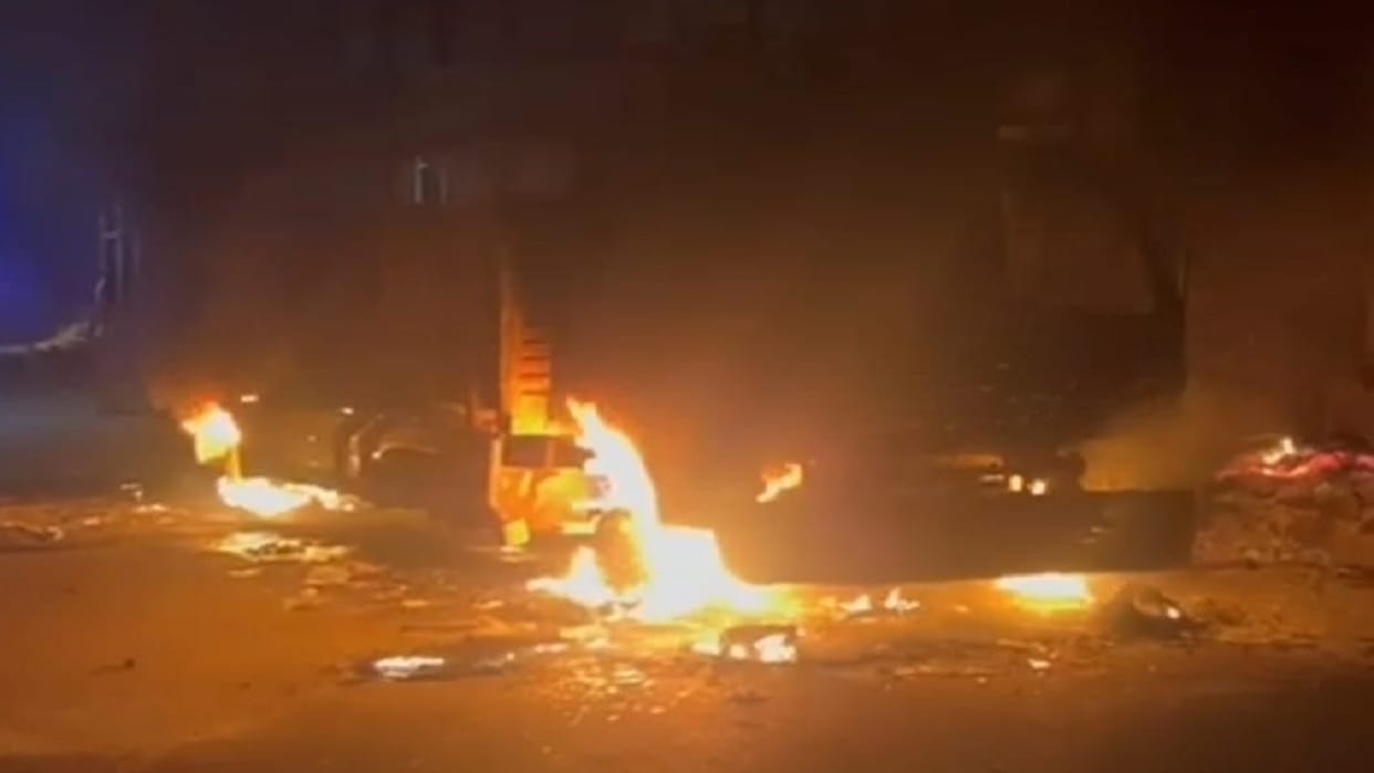 Fire broke out in canter parked under high tension line in Meerut