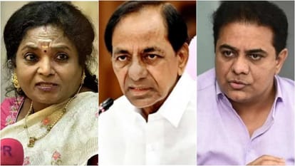 तेलंगाना की राज्यपाल, पूर्व सीएम के चंद्रशेखर राव और उनके बेटे केटीआर (फाइल)